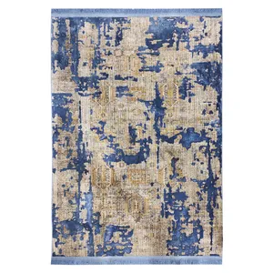 فرش ماشینی 1200 شانه فرش بهشتی زمینه آبی حاشیه نسکافه ای مدل 8502