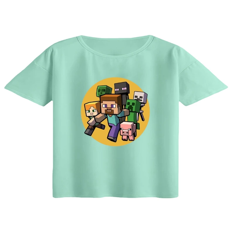 کراپ تی‌شرت آستین کوتاه زنانه مدل ماینکرفت کد18
