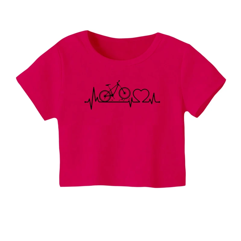 کراپ‌ تی‌شرت آستین کوتاه زنانه مدل دوچرخه کد ۴