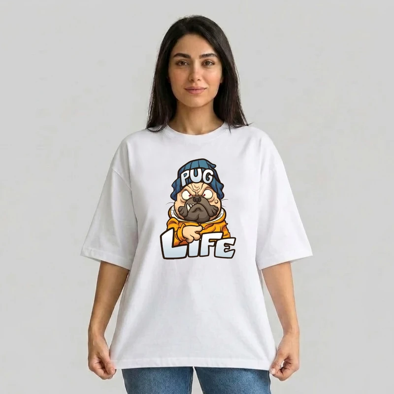 تی شرت آستین سه ربع زنانه مدل باکسی طرح سگ کد v6
