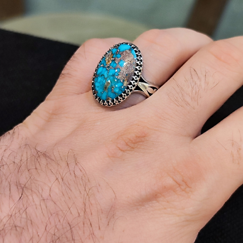 انگشتر نقره مردانه مدل  سنگ فیروزه نیشابور کد 630