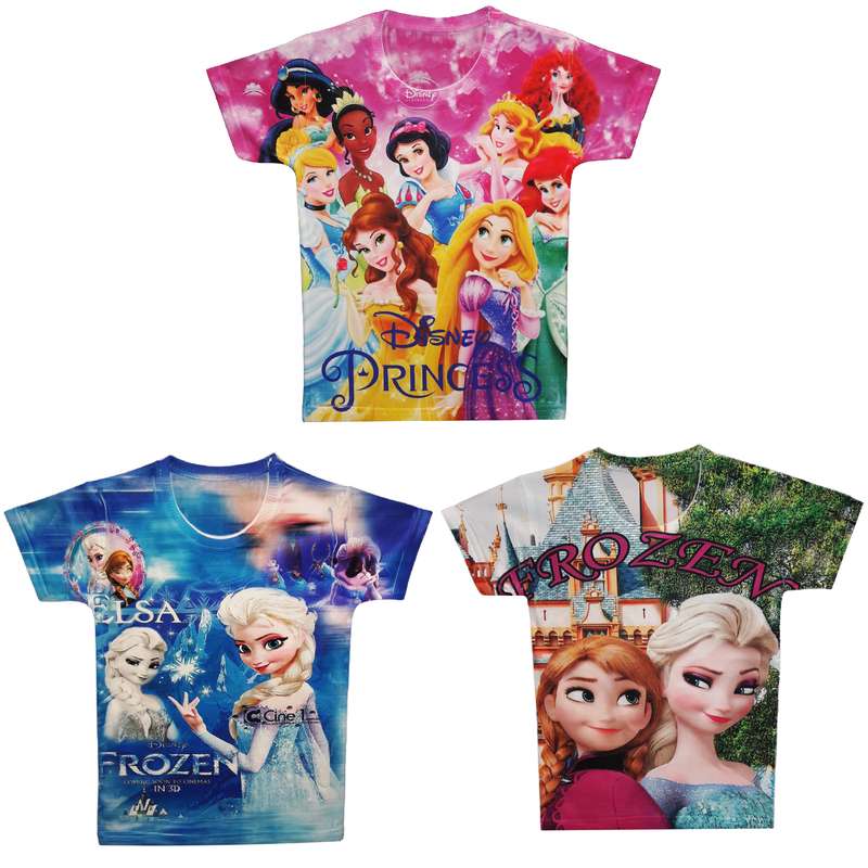 تی شرت دخترانه طرح آنا و السا کد EAP 03 مجموعه 3 عددی