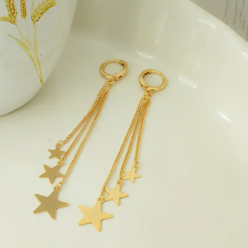 گوشواره زنانه وای اس ایکس مدل آبشاری ستاره توپر کد YX112