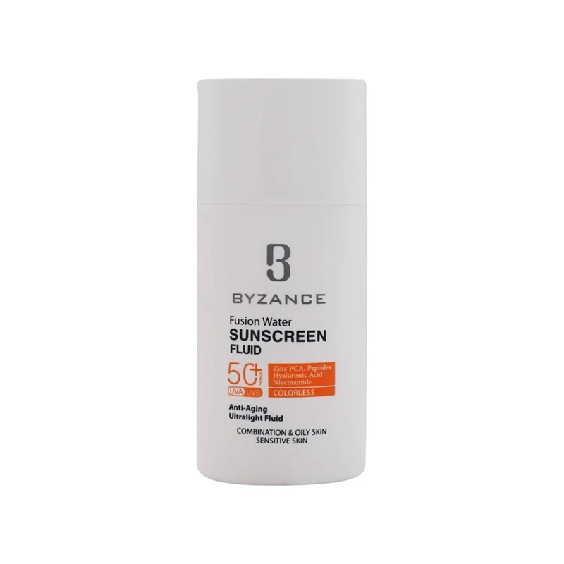فلوئید ضد آفتاب بی‌رنگ صورت بیزانس SPF 50 مدل Fusion Water ‌مناسب برای UVA/UVB مناسب پوست چرب حجم 50 میلی‌لیتر