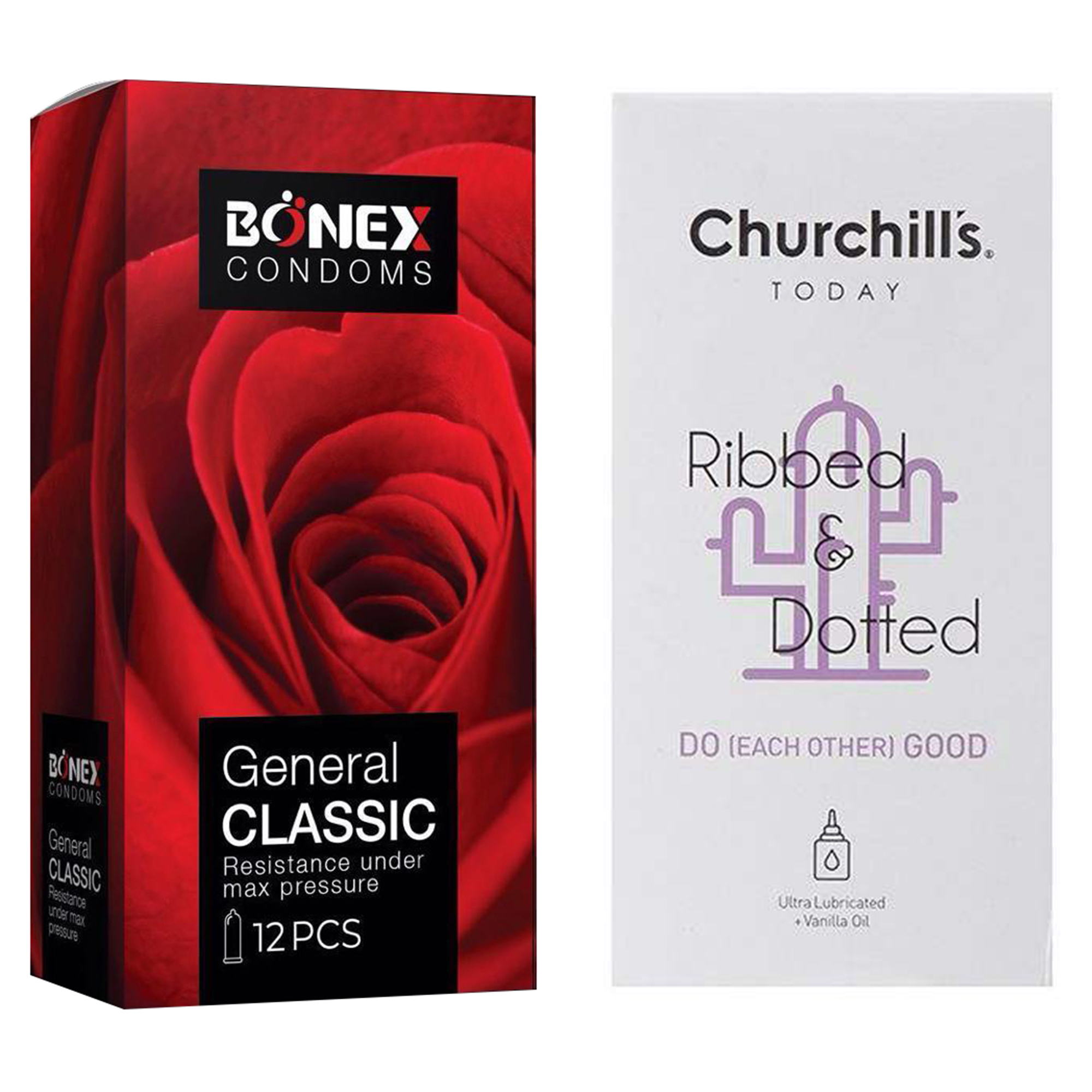 کاندوم چرچیلز مدل Do Each Other Good بسته 12 عددی به همراه کاندوم بونکس مدل General Classic بسته 12 عددی 
