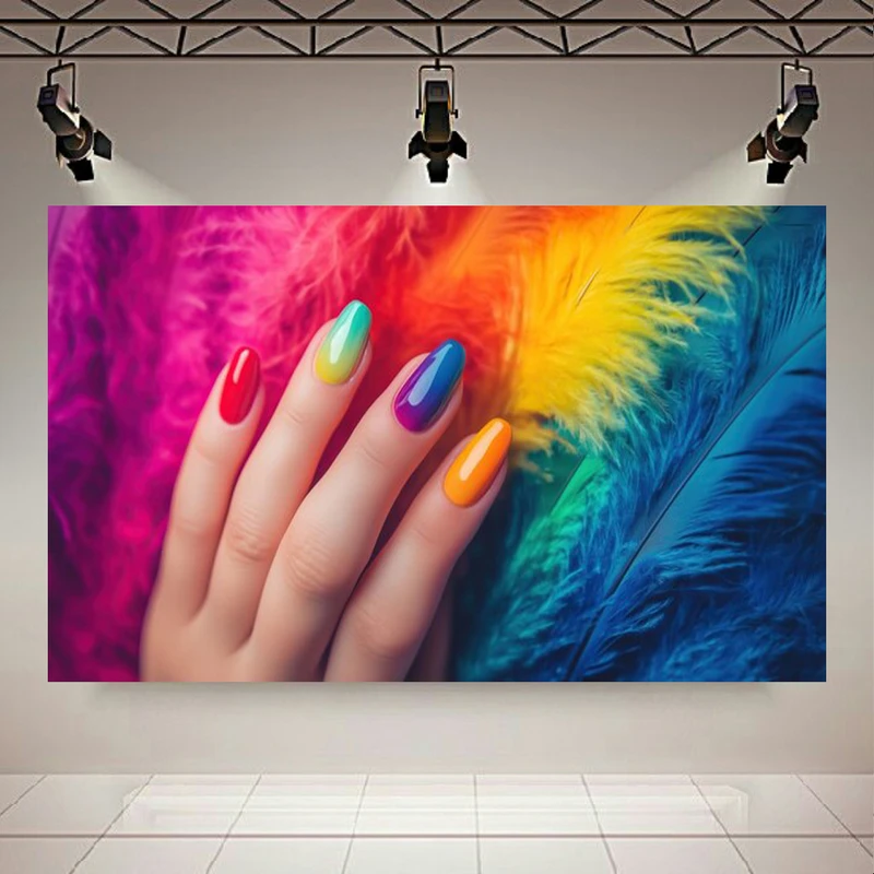 تابلو بوم طرح مخمل ناخن آرت مدل رنگین کمانی کد AR303273