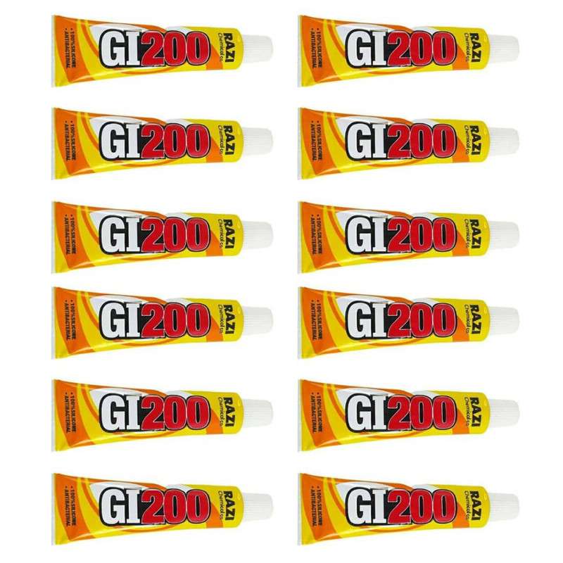 چسب آکواریوم رازی مدل شفاف جی آی 200 سیلیکونی وزن 30 گرم بسته 12 عددی