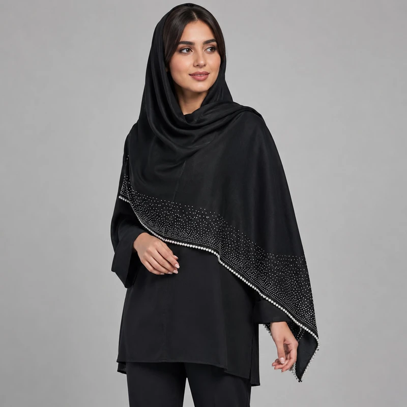 شال زنانه مدل کوپرا مروارید نگینی مجلسی کد ۰۰۱۳