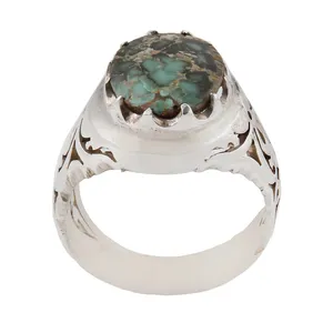 انگشتر نقره مردانه بازرگانی میلادی مدل فیروزه نیشابور طبیعی رکاب دستساز کد AM_1585