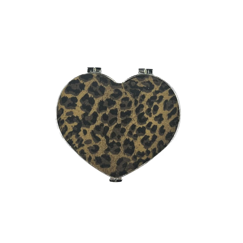 آینه آرایشی تاشو جیبی مدل قلب طرح پلنگی
