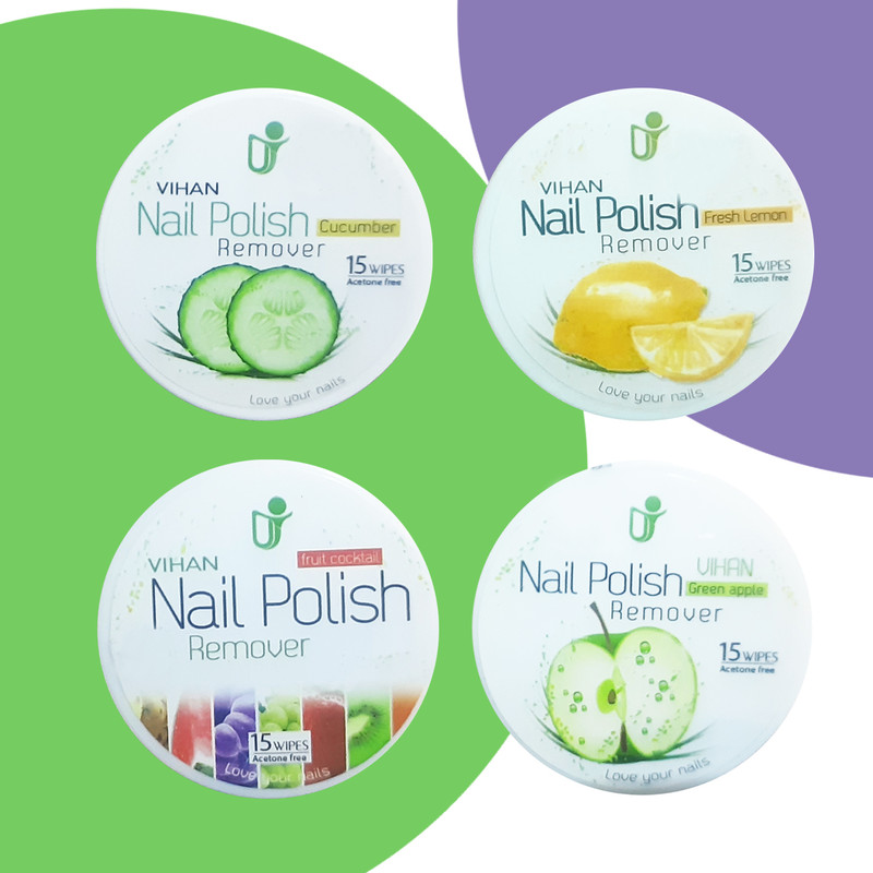 پد لاک پاک کن ویهان کد B500 بسته 5 عددی به همراه دستمال تقویت ناخن ویهان مدل 423 بسته 20 عددی