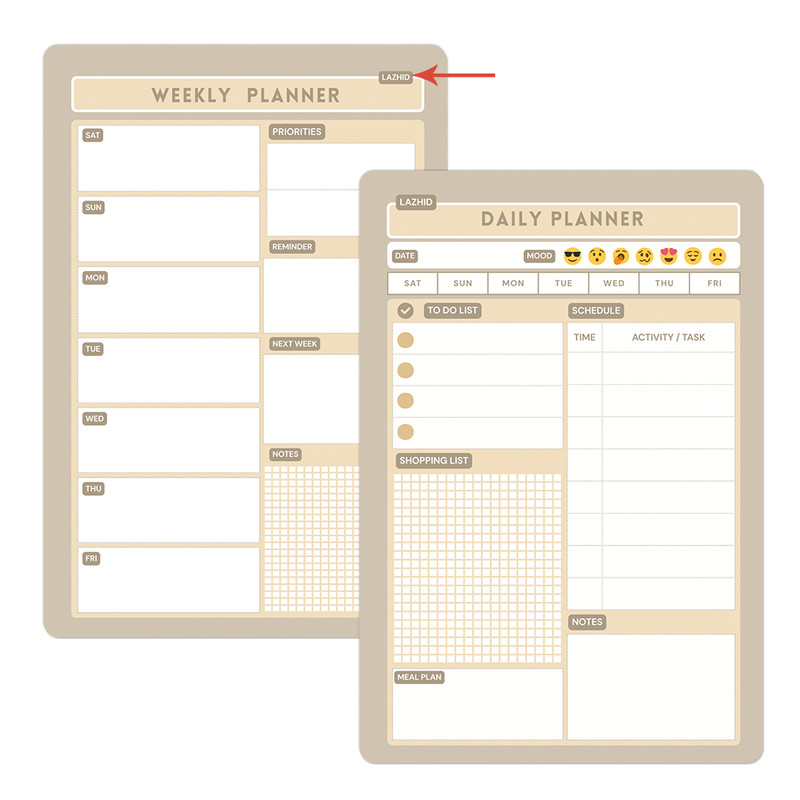 تخته وایت برد لاژید مدل آهنربایی طرح پلنر روزانه و هفتگی سایز 20X30 سانتیمتر مجموعه 2 عددی