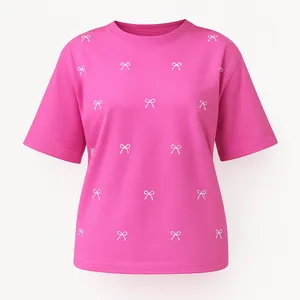 تی‌شرت آستین کوتاه زنانه مدل گلدوزی پاپیون کد A1097-S