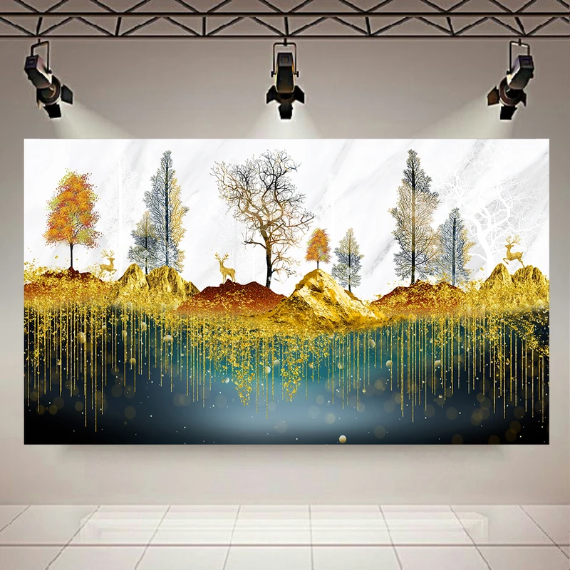 پوستر بک لایت طرح گوزن و کوه مدل درختان کد AR31158