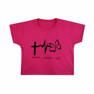 کراپ‌تاپ آستین کوتاه زنانه مدل ضربان رنگ سرخابی