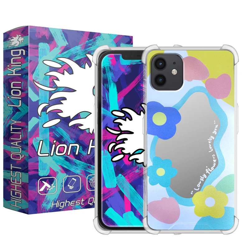 کاور لاین کینگ مدل آینه ایی نشکن طرح گل مناسب برای گوشی موبایل اپل iphone 12/12pro