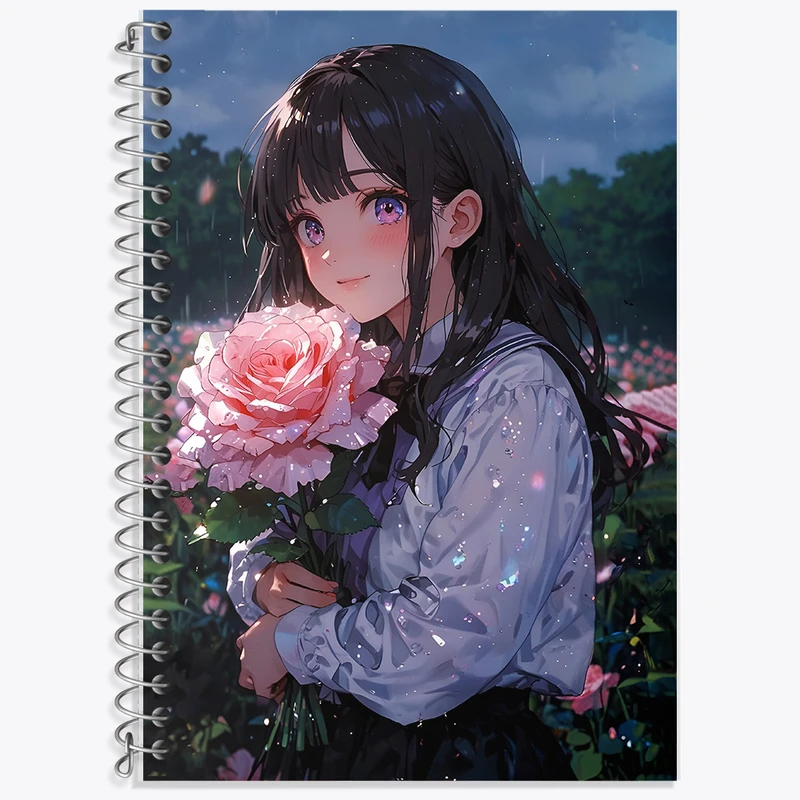 دفتر زبان 50 برگ خندالو مدل سه خط طرح دختر انیمه ای کد F7002