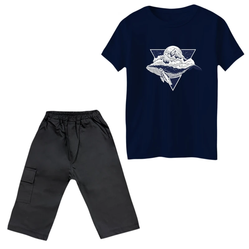 ست تی‌شرت و شلوارک پسرانه مدل نهنگ کد 3