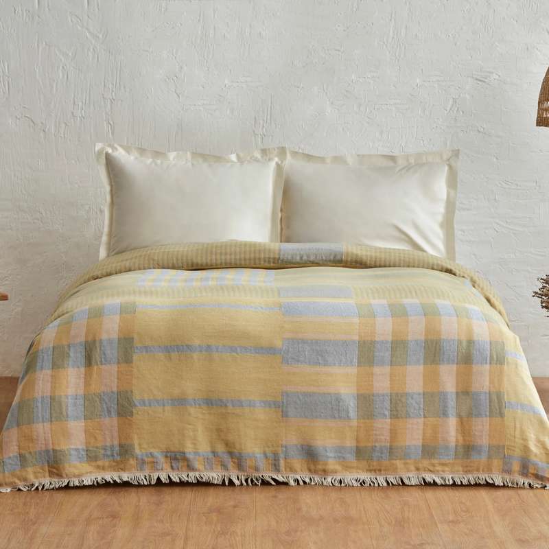 روتختی دو نفره کاراجا هوم مدل Striped Mavi Pamuk Muslin Pike C.K سایز 240x230 سانتی‌متر