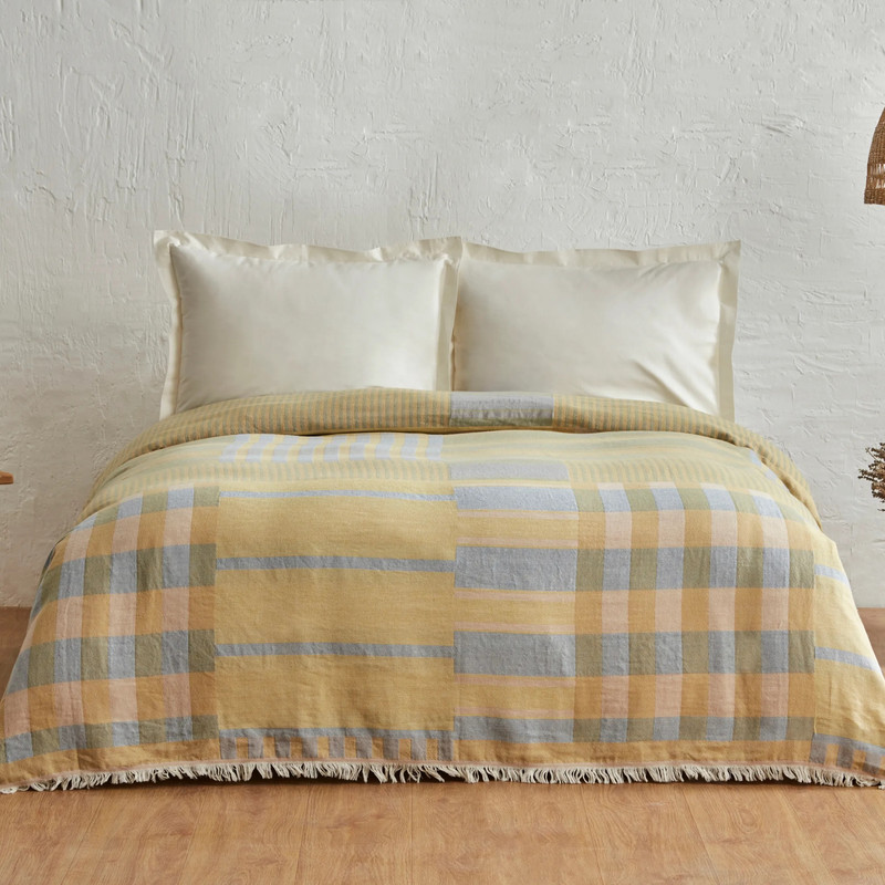 روتختی دو نفره کاراجا هوم مدل Striped Mavi Pamuk Muslin Pike C.K سایز 240x230 سانتی‌متر