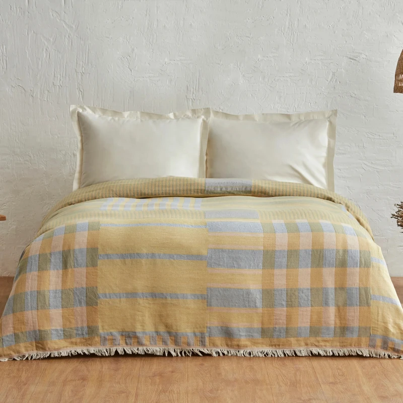 روتختی دو نفره کاراجا هوم مدل Striped Mavi Pamuk Muslin Pike C.K سایز 240x230 سانتیمتر