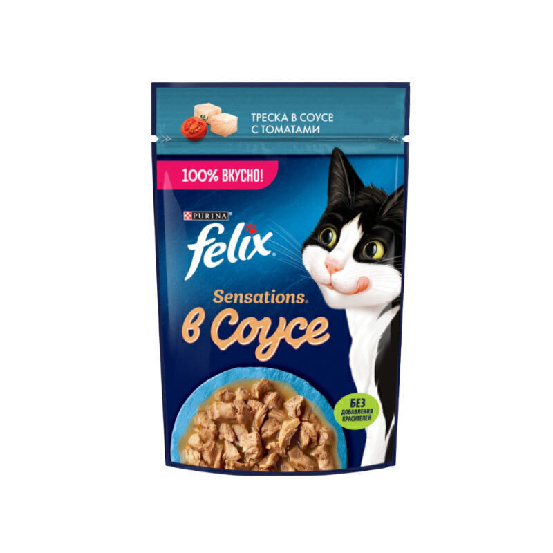 پوچ گربه بالغ فلیکس مدل Sensations With Fish in Tomato Sauce طعم ماهی در سس گوجه فرنگی وزن ۷۵ گرم
