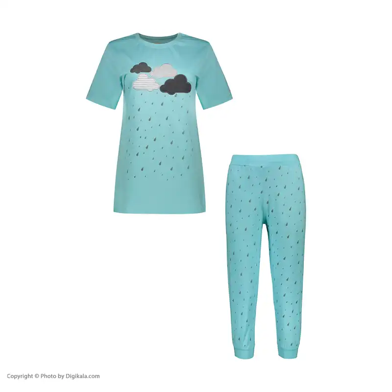 ست تی شرت و شلوارک زنانه مادر مدل ابری رنگ فیروزه ای