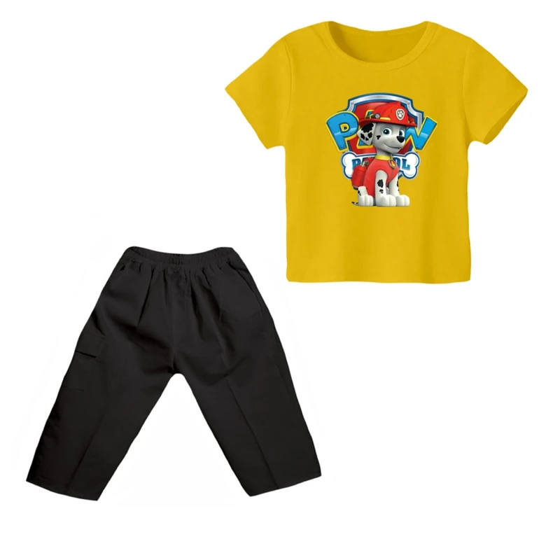 ست تی شرت و شلوارک پسرانه مدل سگ نگهبان کد ۳ رنگ زرد