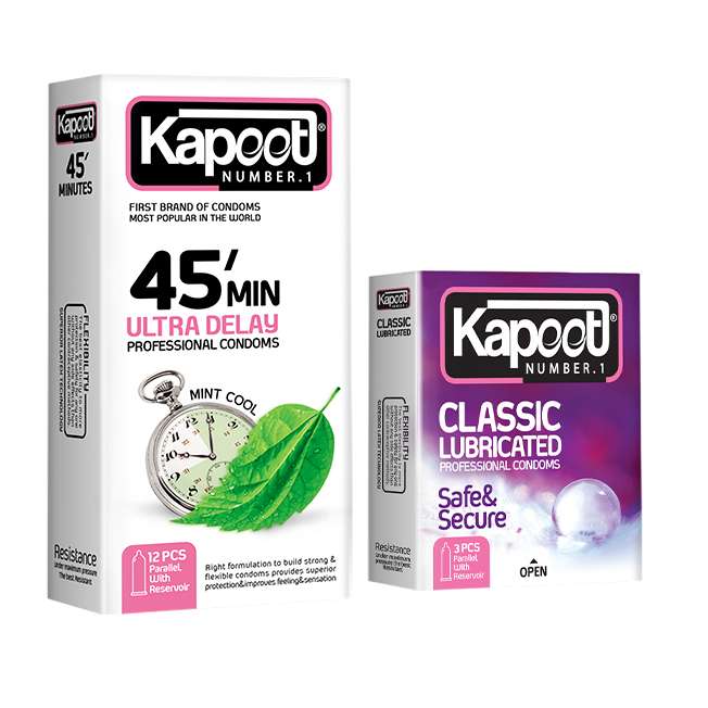 کاندوم کاپوت مدل 45 Minutes بسته 12 عددی به همراه کاندوم کاپوت مدل Classic Lubricated بسته 3 عددی