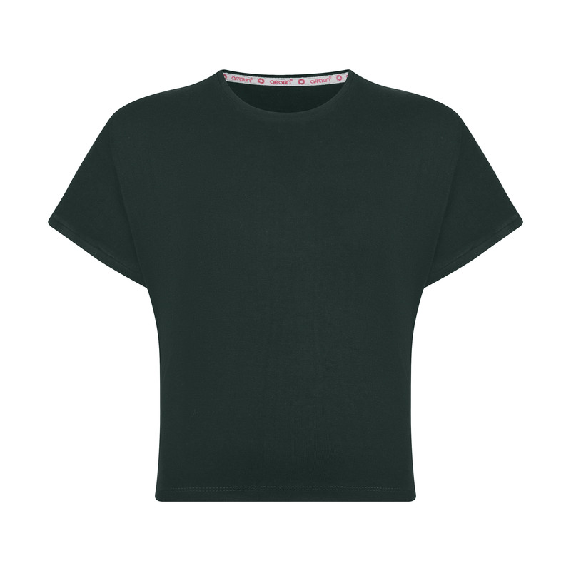 ست کراپ تی شرت و شلوارک زنانه افراتین مدل 6598 رنگ سبز تیره