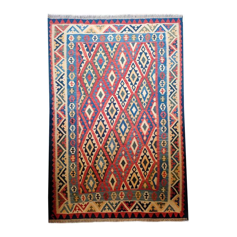 گلیم دستباف چهارونیم متری طرح لوزی مدل AA80