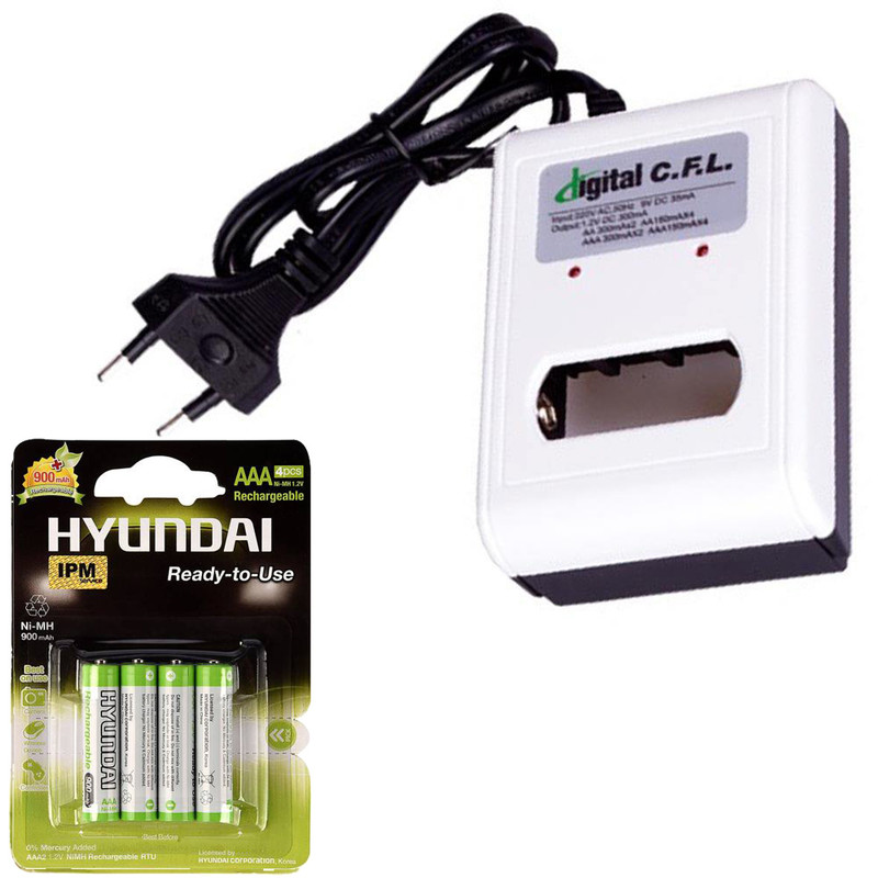 شارژر باتری سی.اف.ال مدل MH1-DET302C به همراه 4 عدد باتری نیم قلمی