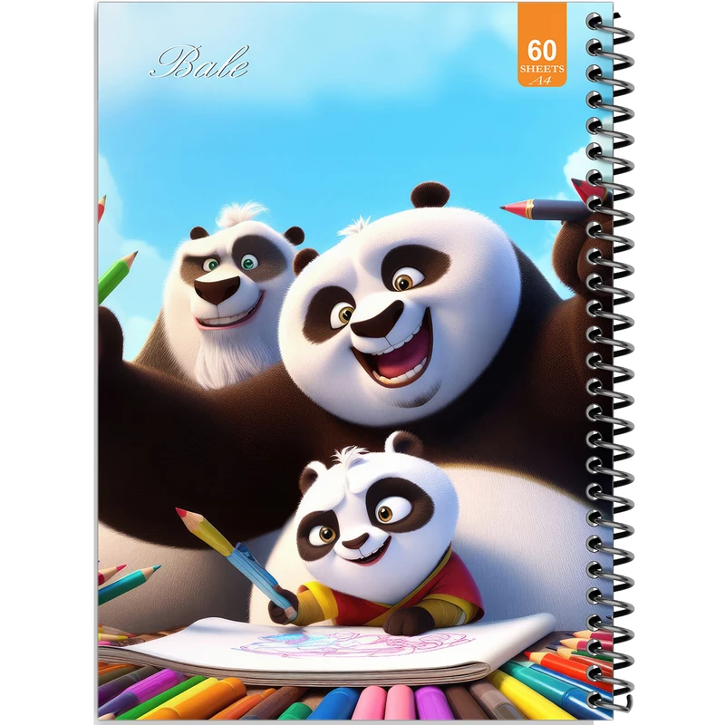 دفتر نقاشی 60 برگ انتشارات بله طرح فانتزی پسرانه پانداهای نقاش کد A4-O32