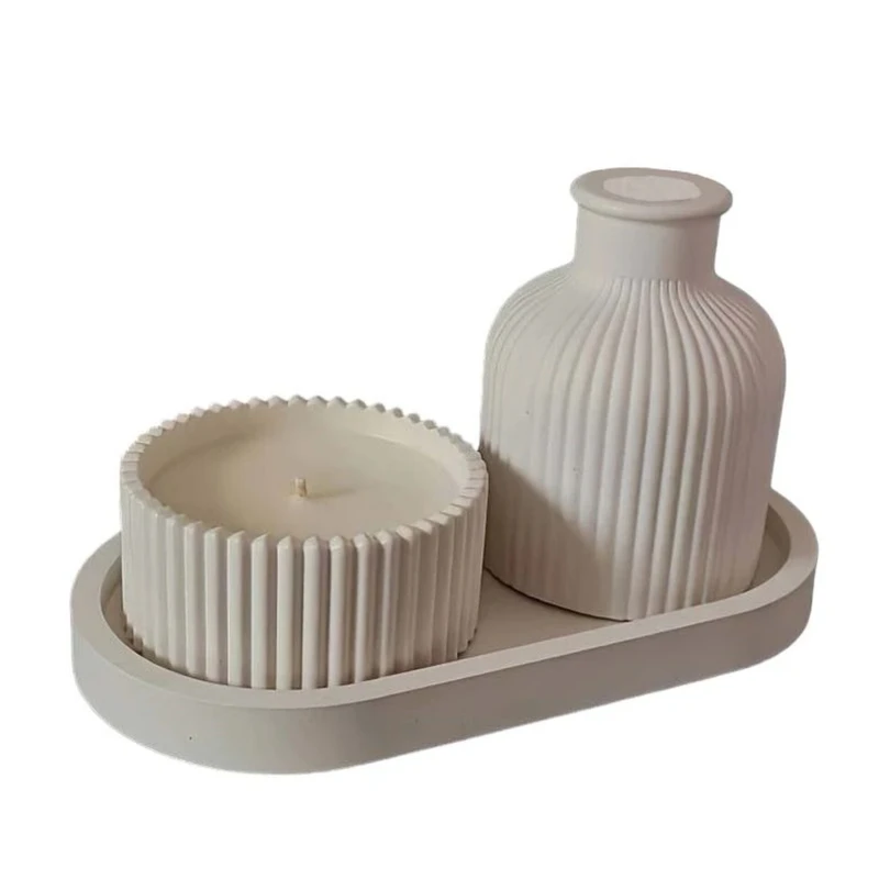 ست جا شمعی و گلدان سنگی مدل مراکشی به همراه سینی