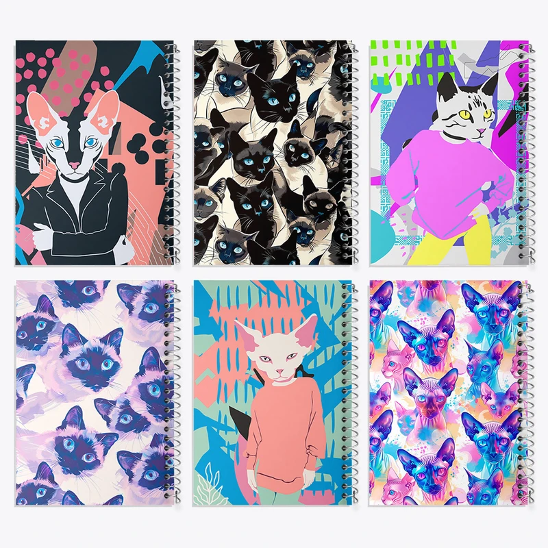 دفتر مشق 100 برگ خندالو طرح گربه (Cat) کد 110 مجموعه 6 عددی
