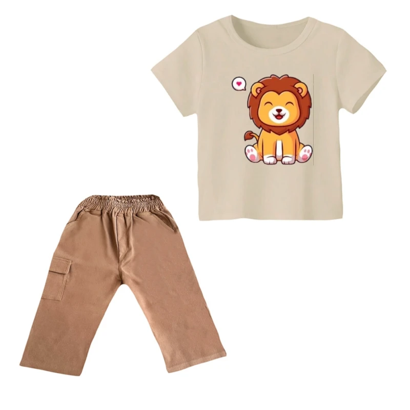 ست تی شرت و شلوارک پسرانه مدل شیر کد ۲