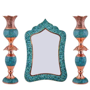 ست آینه و شمعدان فیروزه کوبی مدل عروس کد 0058