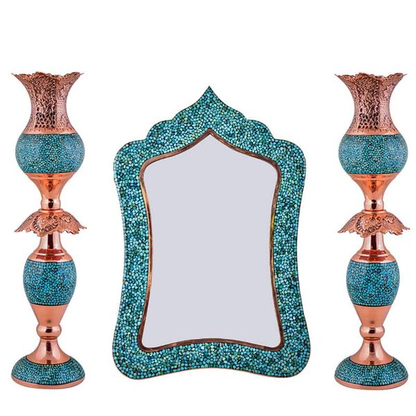 ست آینه و شمعدان فیروزه کوبی مدل عروس کد 0058