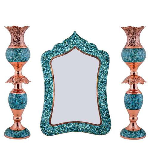 ست آینه و شمعدان فیروزه کوبی مدل عروس کد 0058