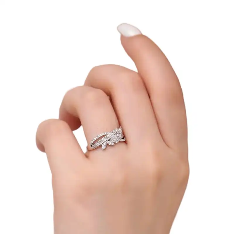 انگشتر نقره زنانه رضازاده مدل گل دار پشت باز -0101