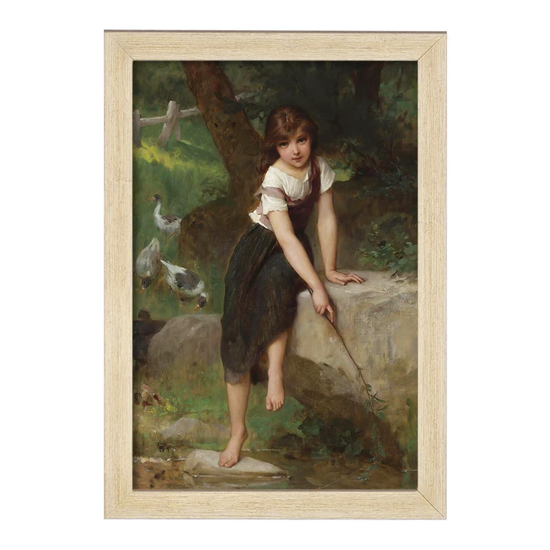 تابلو خندالو مدل نقاشی دختر و غاز اثر امیل مونیر کد F12344