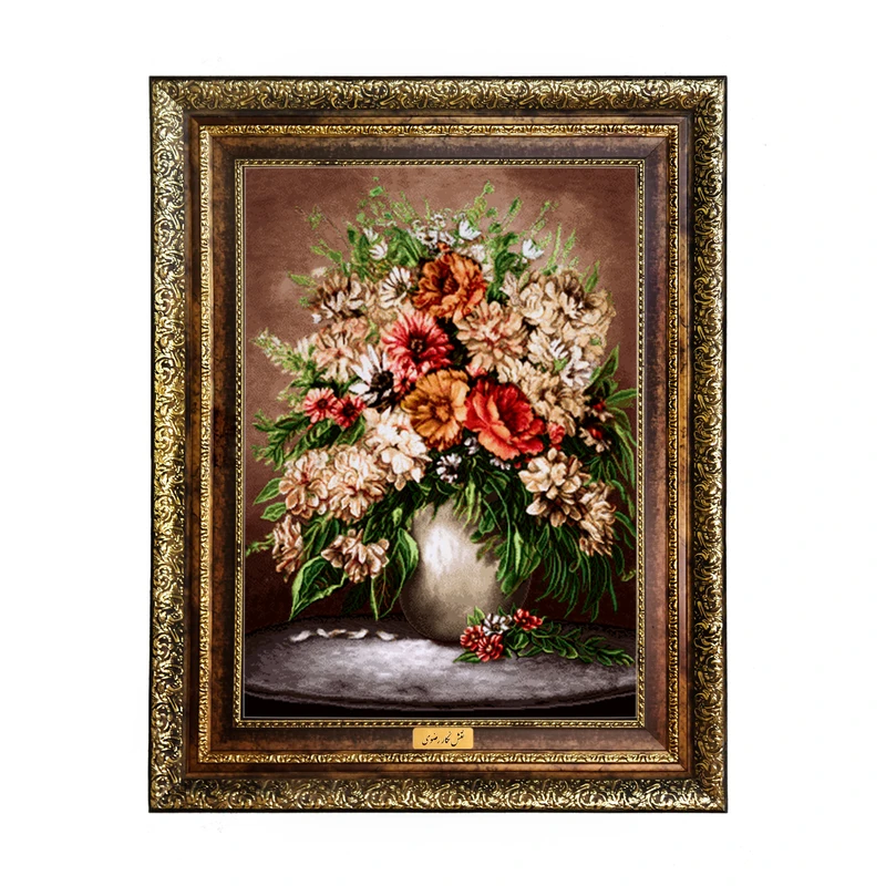 تابلو فرش ماشینی نقش نگار رضوی طرح گل کد 451H