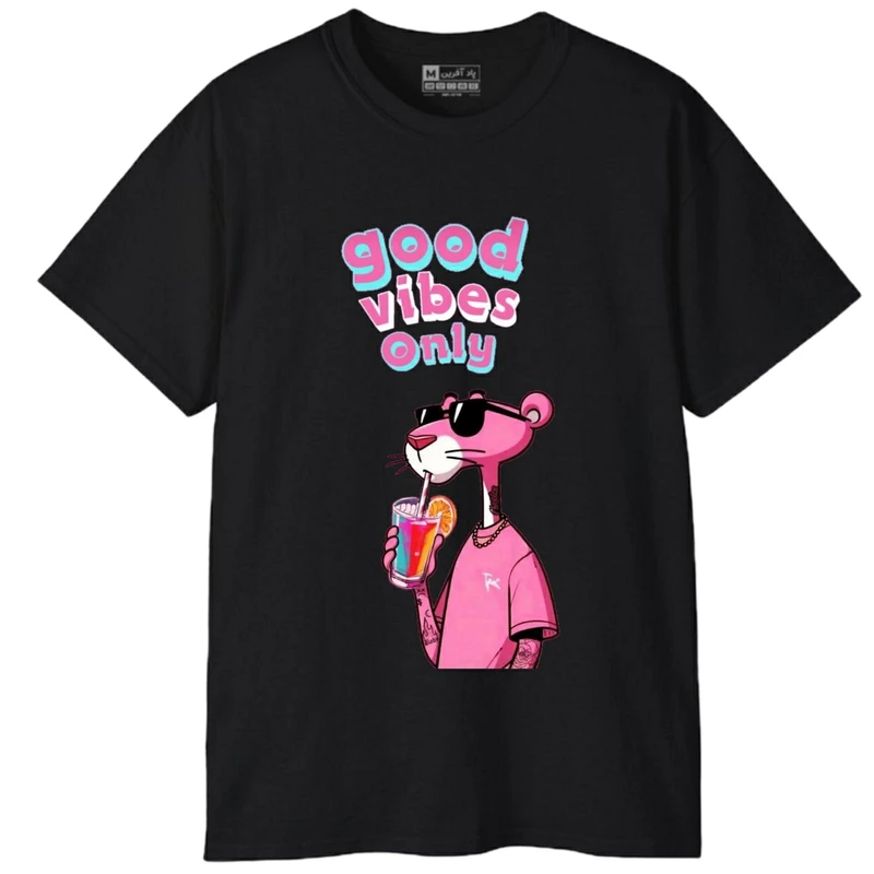 تی‌شرت آستین کوتاه مردانه پاد آفرین مدل کلمه انگلیسی پلنگ صورتی کارتونی کد 1966