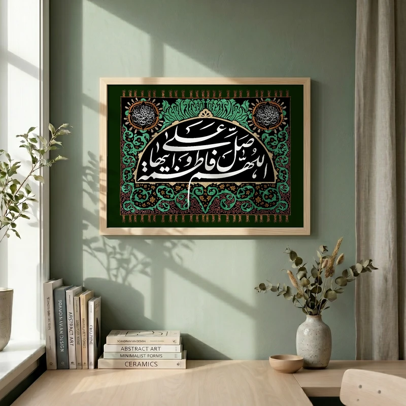 تابلو طرح اللهم صل علی فاطمه و ابیها مدل G14048 فریم کرم روشن