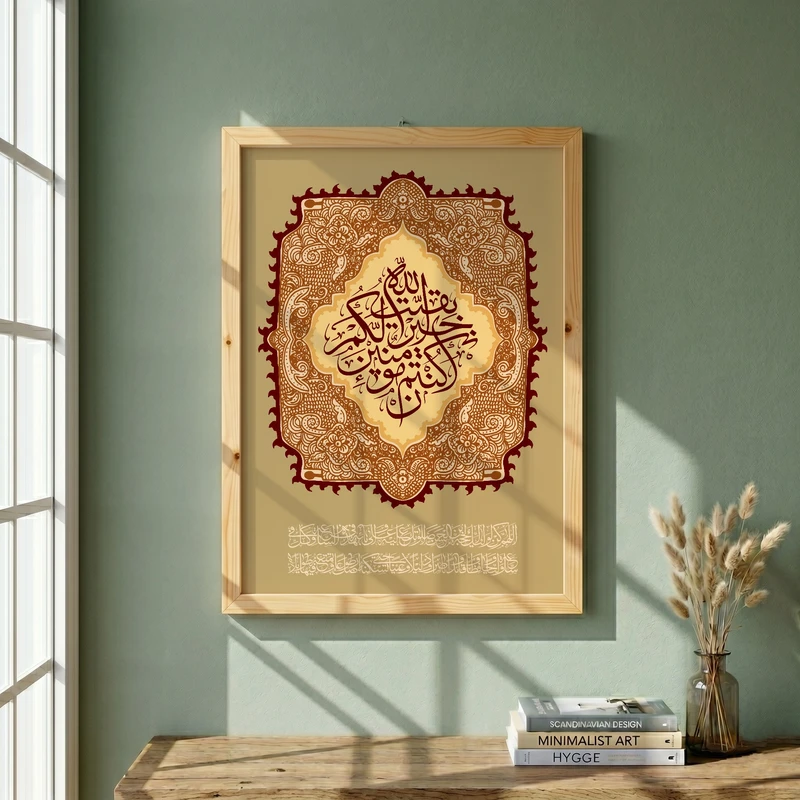 تابلو طرح بقیه الله خیر لکم مدل G14128 فریم کرم روشن