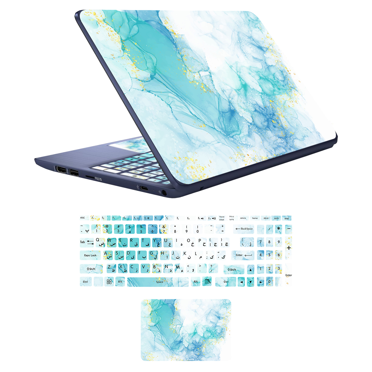 استیکر لپ تاپ مدل marbel کد 5 مناسب برای لپ تاپ15 تا 17 اینچ به همراه برچسب حروف فارسی کیبورد