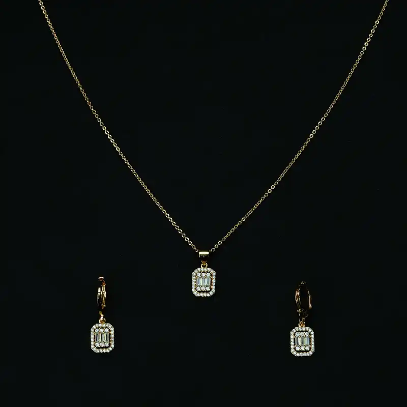 نیم ست زنانه مدل تک نگین مستطیل