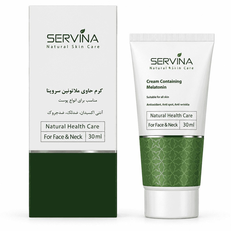 کرم جوانساز صورت سروینا مدل melatonin مناسب انواع پوست حجم‌ ۲۵۰ میلی لیتر