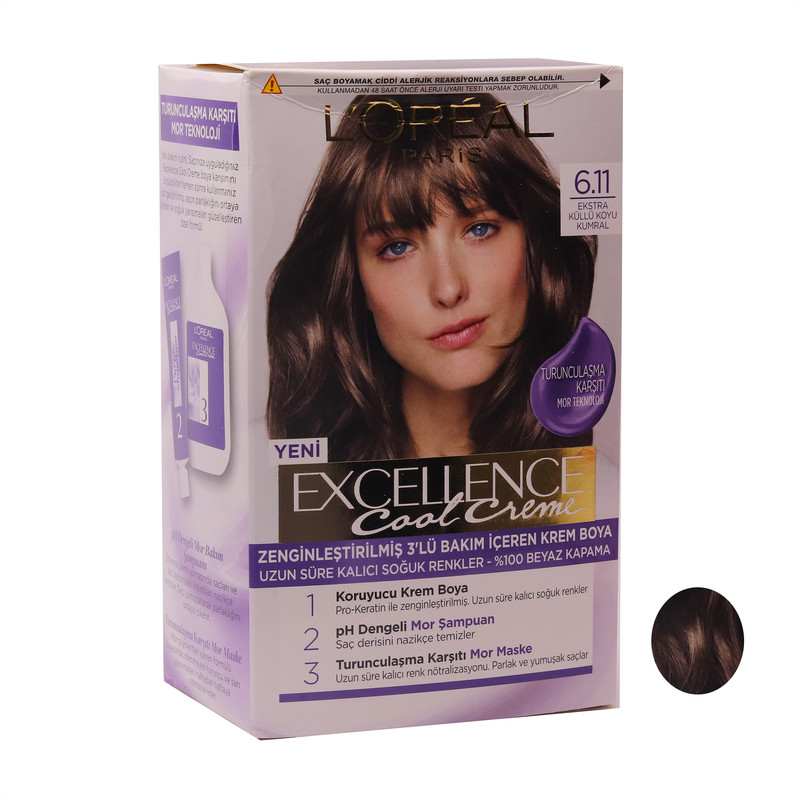 کیت رنگ مو لورآل مدل Excellence شماره 6.11 حجم 48 میلی لیتر رنگ خاکستری دودی