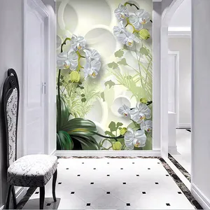 پوستر دیواری سه بعدی مدل شاخه گل سفید زمینه حلقه DVRF1516